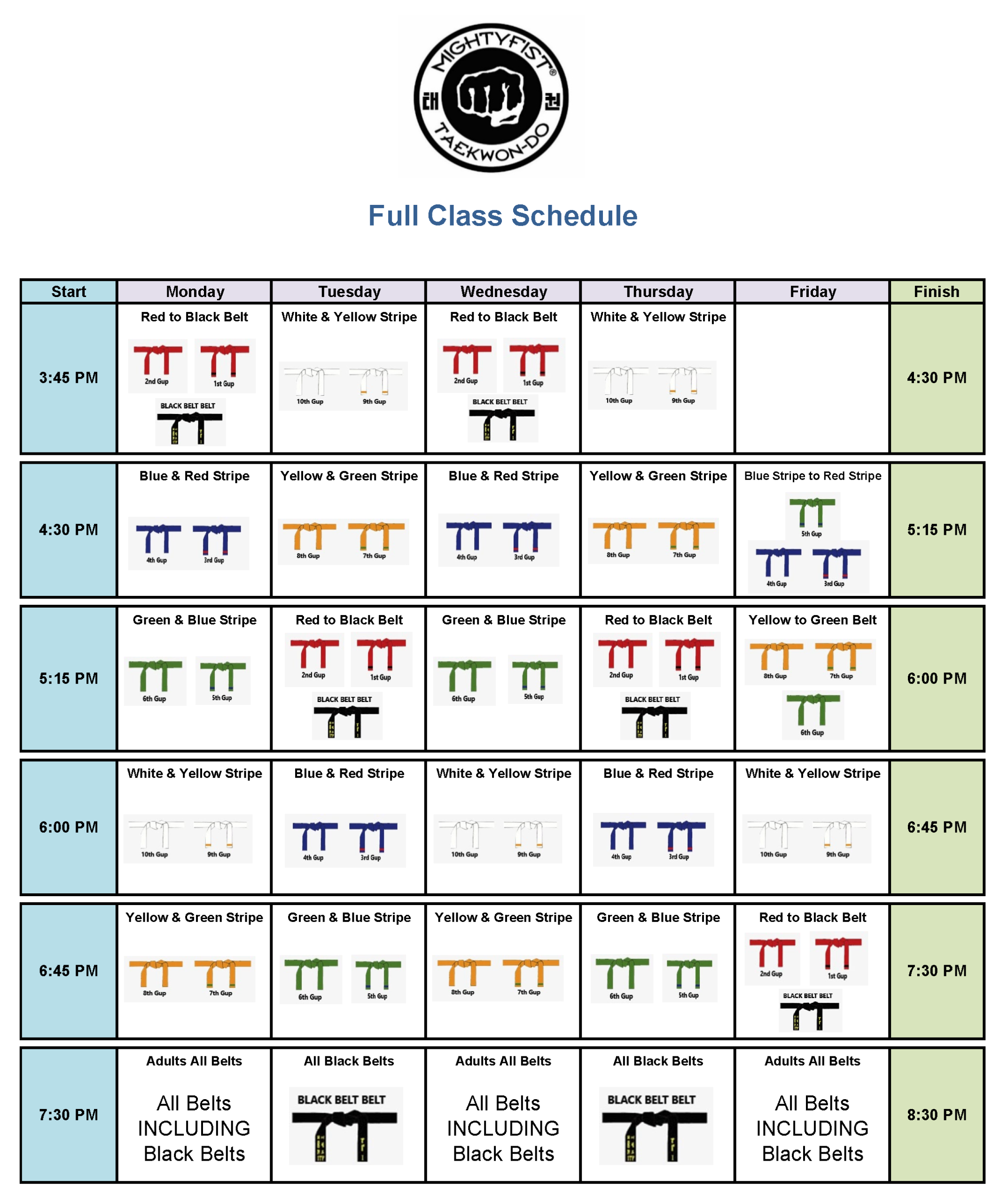Mightyfist Full Class Schedule 2026